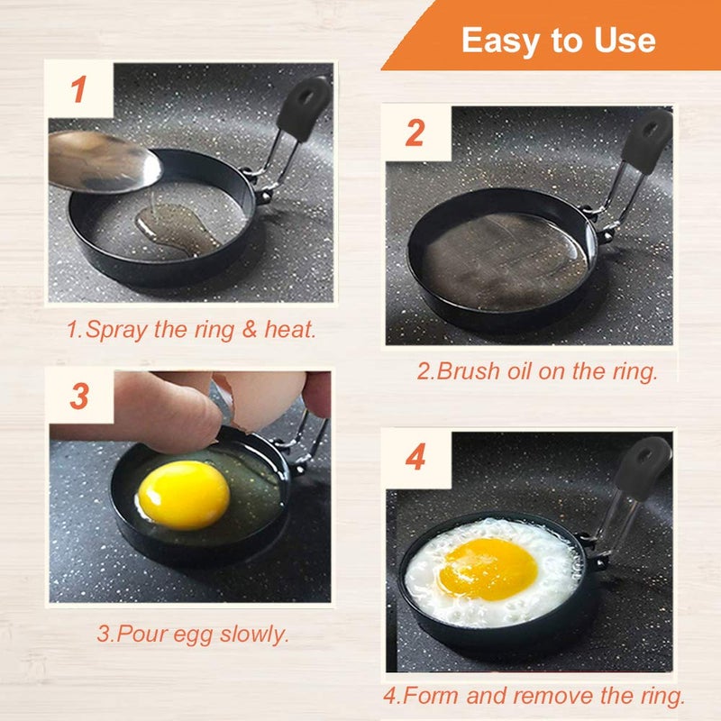 COTEY 3.5"" Egg Rings Set of 2 with Silicone Handle  Large Ring for Frying Eggs  Round Mold for English Muffins - Griddle Cooking Shaper for Breakfast - Image 4
